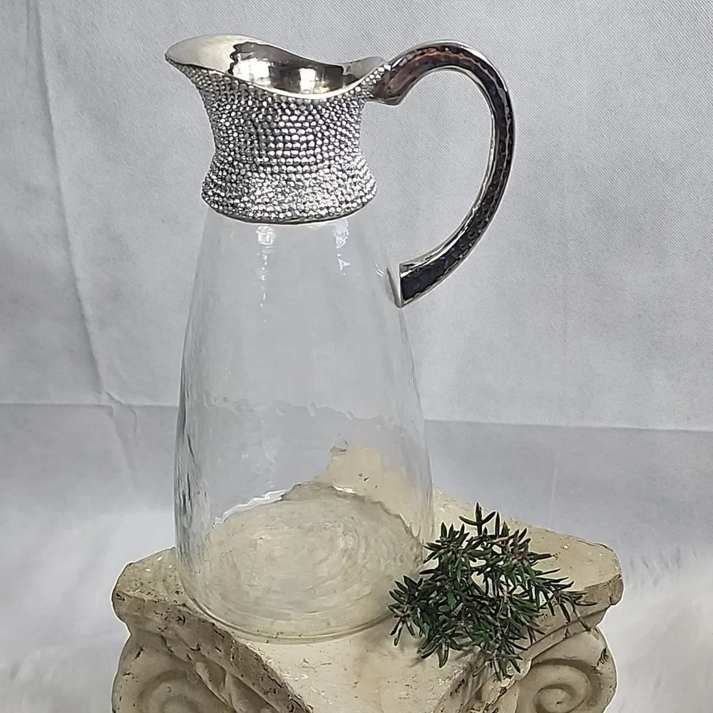Pitcher Hammered Metal Handle and Faceted Metal studs